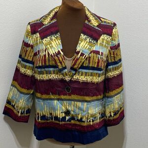 Pendleton Blazer Womens Size 10 Ikat Tribal Multi colored A-line Cotton Blend